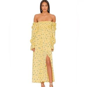WEWOREWHAT - Smocked Maxi Dress in Yellow Watercolor Ditsy